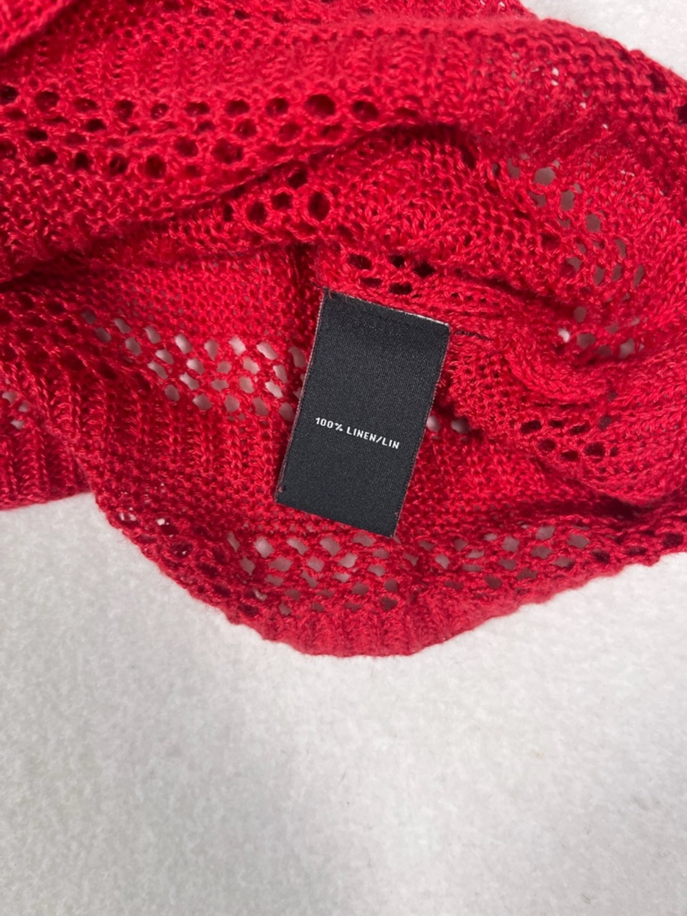 Lafayette 148 Linen Blouse Women's Large Red Open Knit - Picture 3 of 6